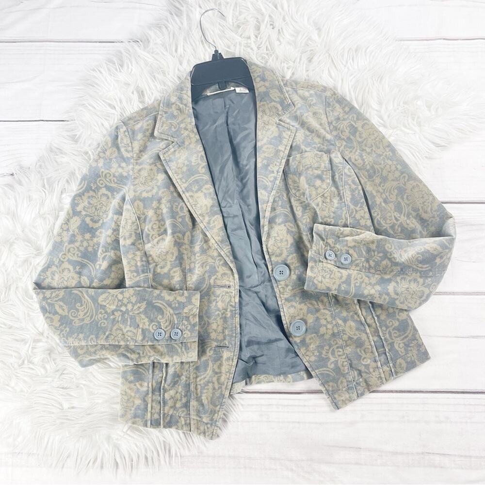 DKNY Women's Jeans Velvet Floral 90s Blazer Jacket Size Small
